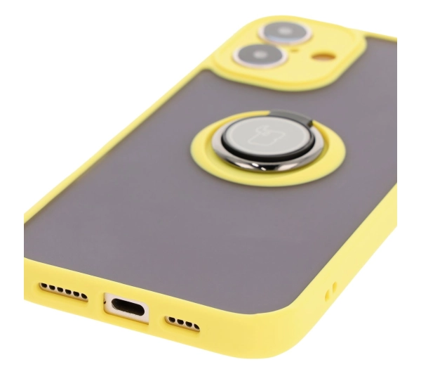 Bizon z uchwytem na palec Hybrid Ring do iPhone 16 Plus przydymione z Żółtą ramką
