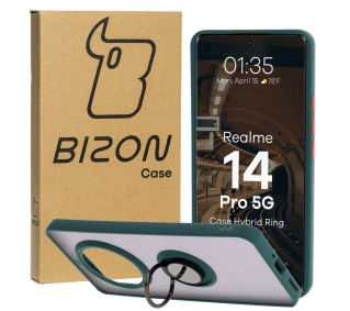 Bizon z uchwytem na palec Hybrid Ring do Realme 14 Pro 5G przydymione z Ciemnozieloną ramką