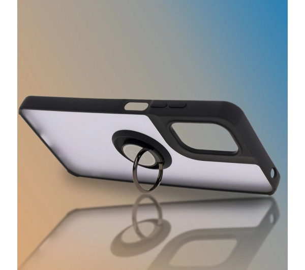 Bizon z uchwytem na palec Hybrid Ring do Motorola Moto G05/E15 przydymione z Czarną ramką
