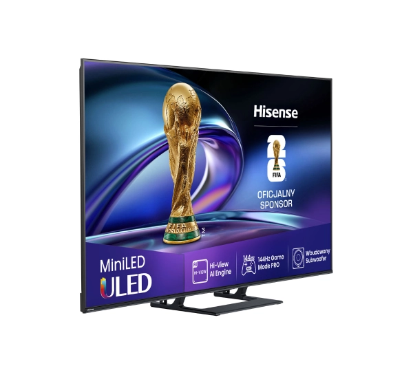 Hisense 65E8Q 65" ULED MiniLED 4K 144Hz Smart TV Funkcje AI Dolby Vision Dolby Atmos HDMI 2.1 DVB-T2 - Kup na Raty - RRSO 0%