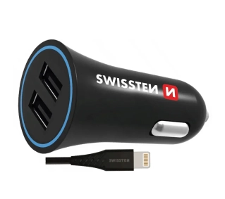 Swissten 20110910 2,4A 2x USB + Lightning 1,5m Czarny