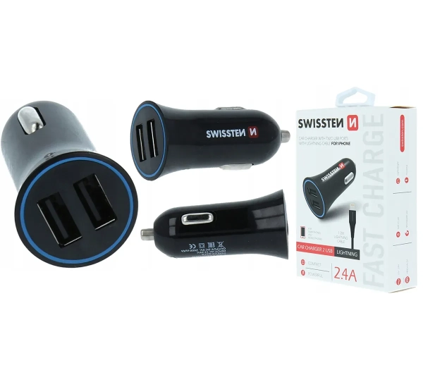 Swissten 20110910 2,4A 2x USB + Lightning 1,5m Czarny