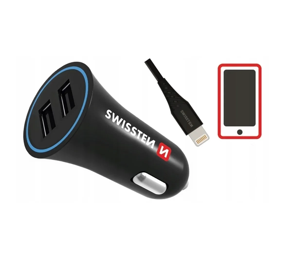 Swissten 20110910 2,4A 2x USB + Lightning 1,5m Czarny
