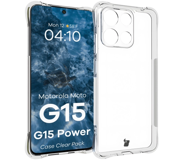 Bizon elastyczne etui Salpa + 2x szkło hartowane Clear Pack do Motorola Moto G15 / Motorola Moto G15 Power