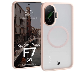 Bizon MatteO z MagSafe do Xiaomi POCO F7 Półprzezroczyste z różową ramką