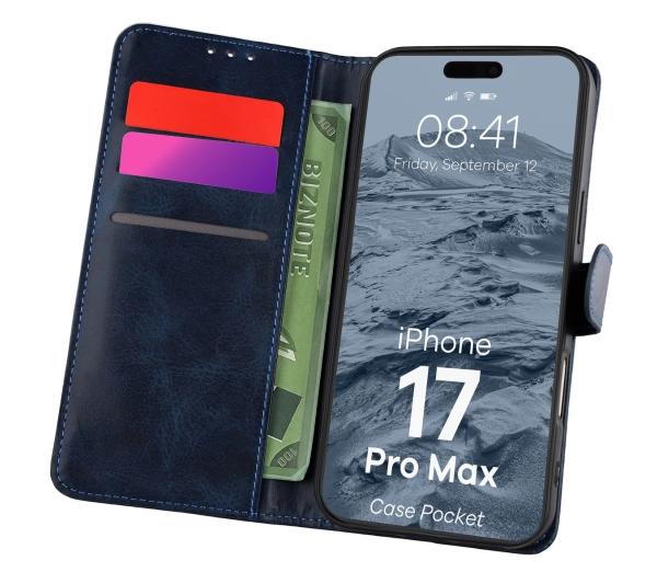 Bizon z klapką Pocket do Apple iPhone 17 Pro Max Granatowy