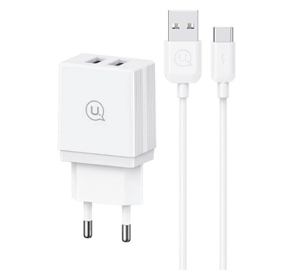 Ładowarka Usams USAMS Ład. siec. 2xUSB-A + kabel USB-C/ USB-A Fast Charging biały/white series HC HCXLTZ03