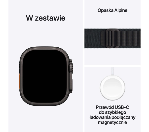 Apple Watch Ultra 3 GPS + Cellular koperta z tytanu Czarna 49mm Opaska Alpine Czarna Rozmiar S - Kup na Raty - RRSO 0%