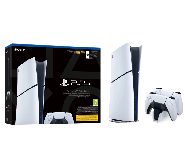 Sony PlayStation 5 Digital Slim E Chassis (PS5) 825GB + Dodatkowy Pad + Stacja Ładowania DualSense