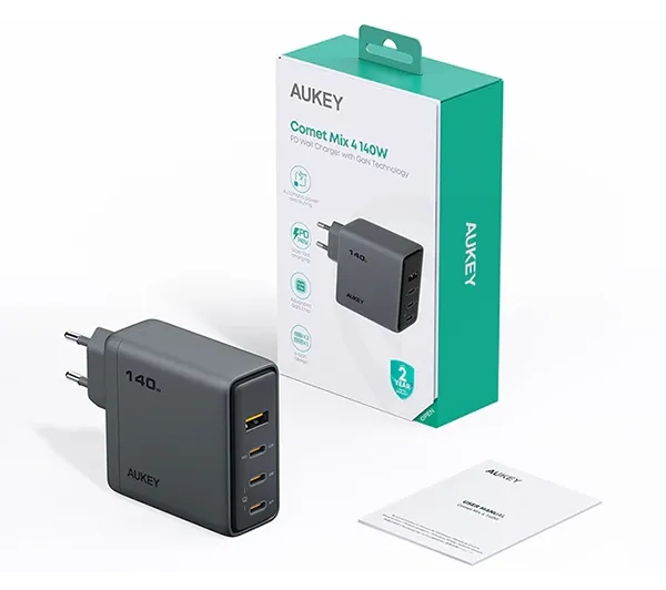 Aukey Comet Mix 4 3xUSB-C 1xUSB 140W PA-C6 Szary