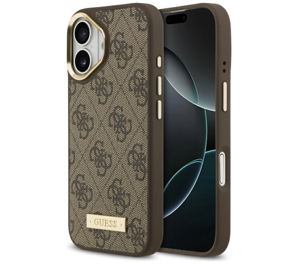 Guess 4G Logo Plate MagSafe do iPhone 17 brązowy