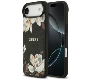 Guess Grained Flowers Classic Logo MagSafe do iPhone Air czarny