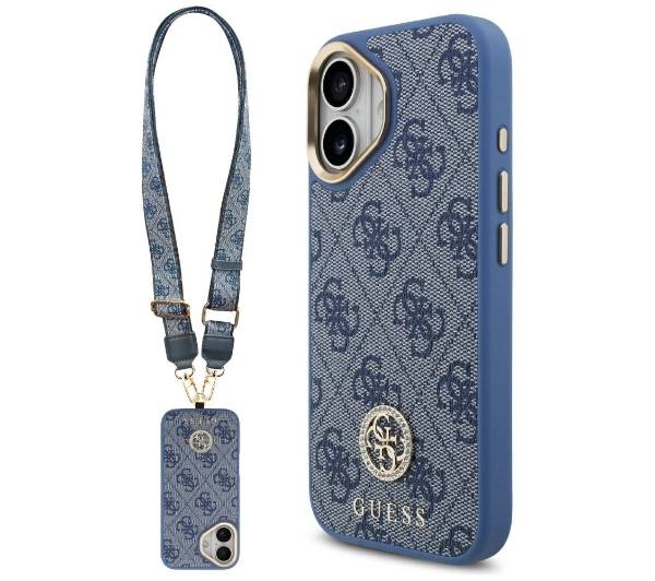 Guess 4G Strass Logo & Big Strap Metal Buttons MagSafe do iPhone 17 niebieski