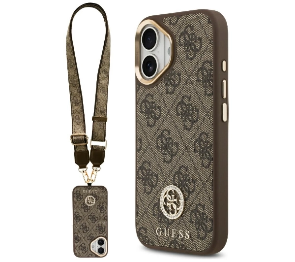 Guess 4G Strass Logo & Big Strap Metal Buttons MagSafe do iPhone 17 brązowy