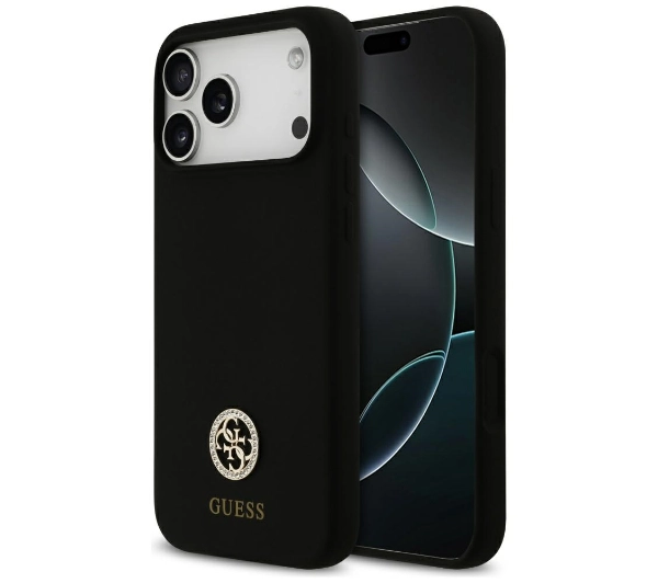 Guess Silicone Logo Strass 4G MagSafe do iPhone 17 Pro Max czarny