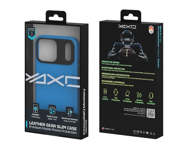 Yaxo Leather Gear Slim Case MagSafe do iPhone 17 Pro Max Niebieski