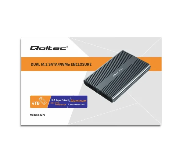 Qoltec 52273 M.2 SSD SATA NVMe USB-C Szary