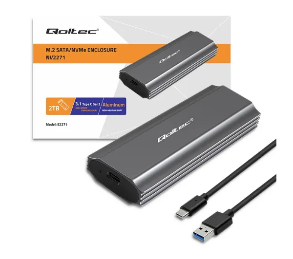 Qoltec 52271 M.2 SSD SATA NVMe USB-C Szary