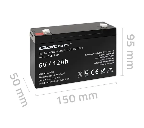 Qoltec 53048 AGM 6V 12Ah