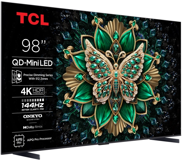 TCL 98C6K 98" QD-Mini LED 4K 144Hz Google TV Dolby Vision IQ Dolby Atmos HDMI 2.1 DVB-T2 + Soundbar TCL Q65H - Kup na Raty - RRSO 0%