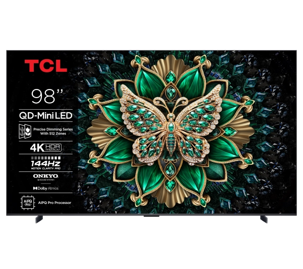 TCL 98C6K 98" QD-Mini LED 4K 144Hz Google TV Dolby Vision IQ Dolby Atmos HDMI 2.1 DVB-T2 + Soundbar TCL Q65H - Kup na Raty - RRSO 0%