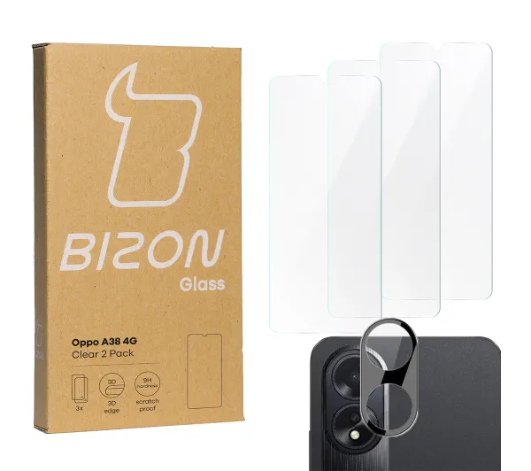 Bizon 3x Szkło hartowane + szybka na aparat Clear 2 Pack do OPPO A38 4G