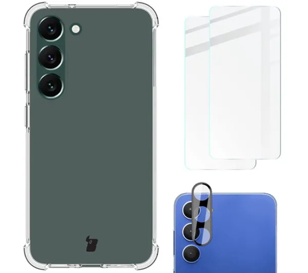 Bizon elastyczne etui + 2x szkło hartowane + szkło na aparat Clear Pack do Galaxy S23 Plus