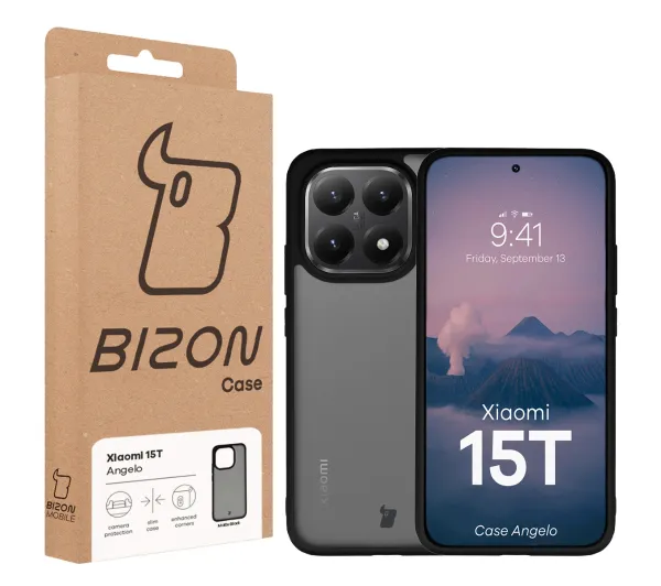 Bizon Angelo do Xiaomi 15T Przydymione z czarną ramką