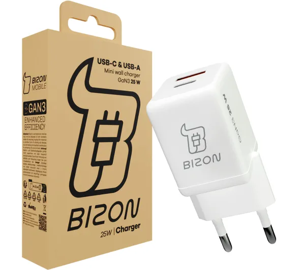 Bizon VT-25B GaN3 USB-C USB-A PD QC4.0 25W Biały