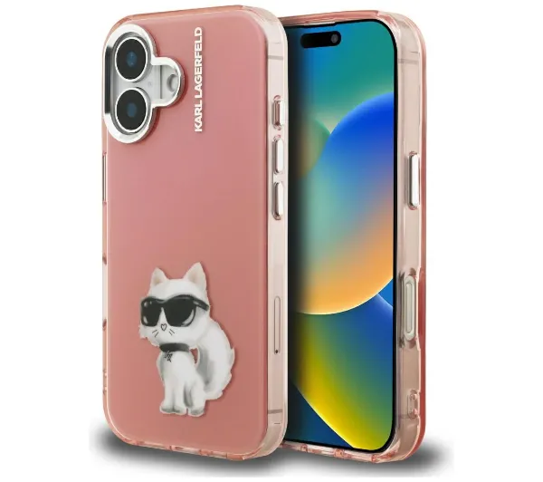 Karl Lagerfeld IML Aquarelle Choupette & Logo do iPhone 16 Różowy