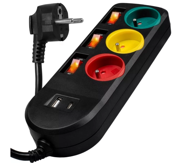 Vayox VA0402 3 gniazda USB-A USB-C 2m Czarny