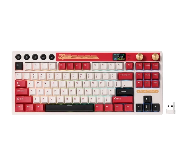 Royal Kludge RK-M87 Famicom Beige Switch Biało-Czerwony