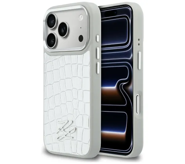 Karl Lagerfeld Croco KL Script Logo MagSafe do iPhone 17 Pro Srebrny