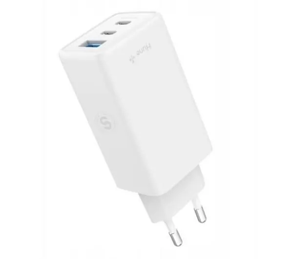 Hune Ładowarka sieciowa GaN 65W 2x USB-C+USB-A Snow White