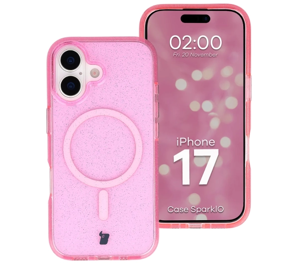 Bizon Case SparklO do iPhone 17 Przezroczysto-Różowe Z Brokatem