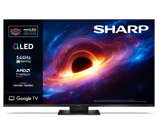 Sharp 50JT8765E 50" QLED Mini LED 144Hz Google TV Funkcje AI Dolby Vision IQ Dolby Atmos DTS X HDMI 2.1 DVB-T2