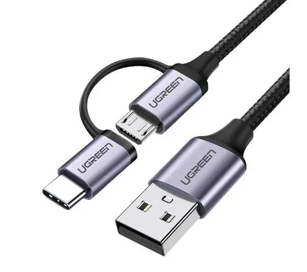 Фото - Кабель Ugreen USB 2w1 Type-C Micro USB QC 3,0 1m Czarno-szary 