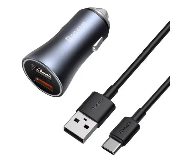 Baseus Golden Contactor Pro 2x USB QC SCP 40W Szary kabel USB do USB-C 1m Czarny
