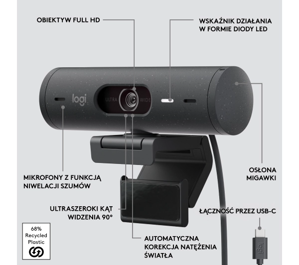Logitech Brio 500  Grafitowy - Kup na Raty - RRSO 0%