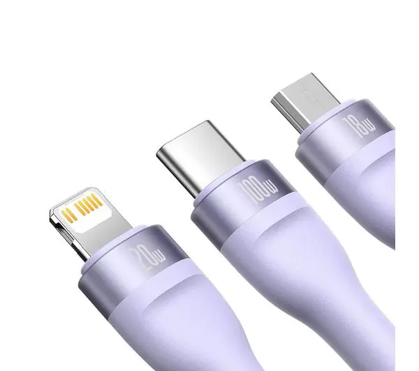 Baseus Flash Series 2 3w1 USB-C + micro USB + Lightning 100W 1,5m Fioletowy