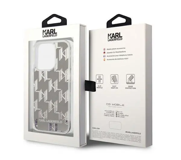 Karl Lagerfeld Liquid Glitter Monogram KLHCP14LLMNMS do iPhone 14 Pro