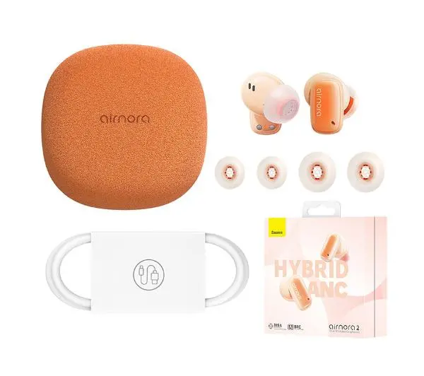 Baseus AirNora 2 Dokanałowe Bluetooth 5.3 Pomarańczowy