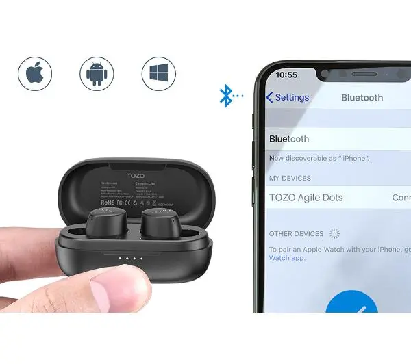 Tozo Agile Dots Dokanałowe Bluetooth 5.3 Czarny