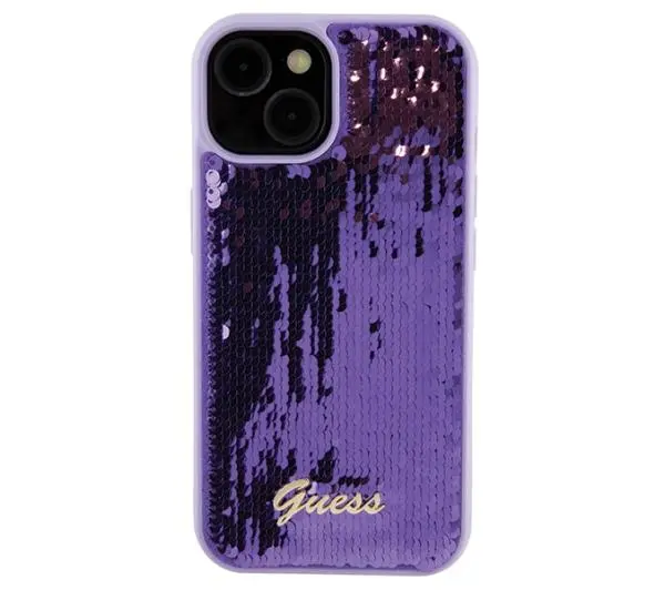 Guess Sequin Script Metal GUHCP15SPSFDGSU do iPhone 15 Purpurowy