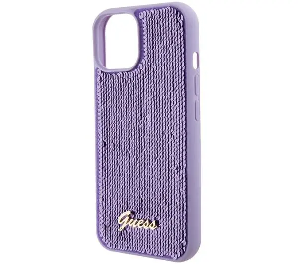 Guess Sequin Script Metal GUHCP15SPSFDGSU do iPhone 15 Purpurowy