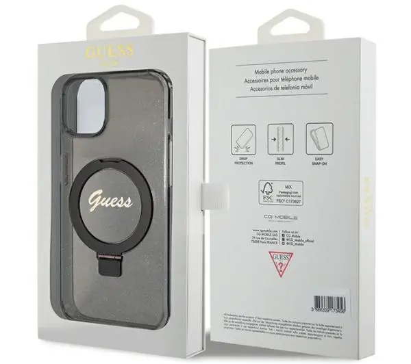 Guess Ring Stand Script Glitter MagSafe GUHMP13MHRSGSK do iPhone 13/14/15 Czarny