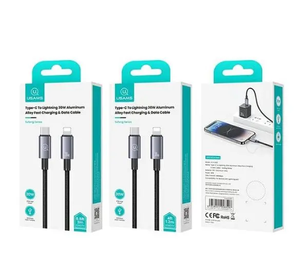 USAMS USB-C do Lightning 30W 1,2m Fast Charging Stalowy