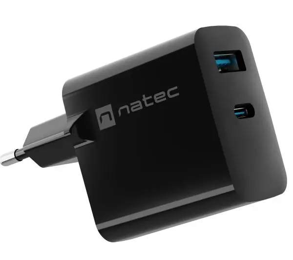 Natec Ribera GaN 1xUSB-A+1xUSB-C 65W Czarny