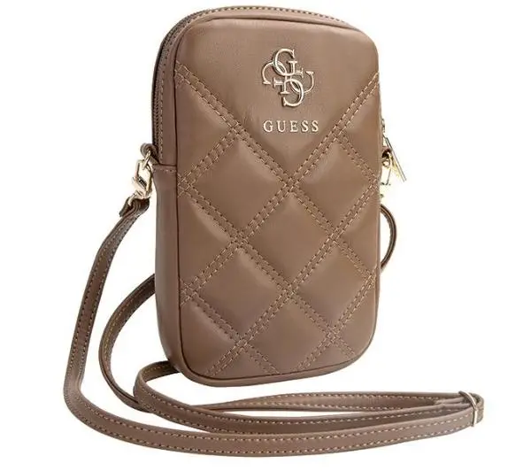 Guess torebka Zip Quilted 4G Brązowy