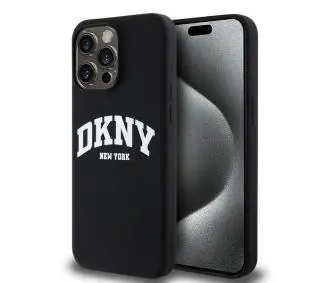 DKNY Liquid Silicone White Printed Logo MagSafe do iPhone 14 Pro Max Czarny